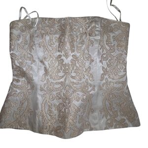 White House Black Market Off White & Gold Baroque Emboidered Bustier